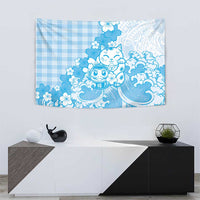 Blue Palaka Hawaiian And Japanese Tapestry Maneki Neko And Sakura Bloom