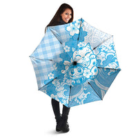 Blue Palaka Hawaiian And Japanese Umbrella Maneki Neko And Sakura Bloom
