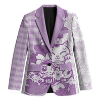 Purple Palaka Hawaiian And Japanese Blazer Maneki Neko And Sakura Bloom