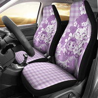 Purple Palaka Hawaiian And Japanese Car Seat Cover Maneki Neko And Sakura Bloom
