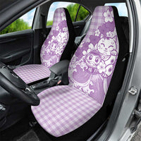 Purple Palaka Hawaiian And Japanese Car Seat Cover Maneki Neko And Sakura Bloom