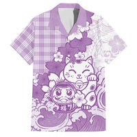 Purple Palaka Hawaiian And Japanese Family Matching Summer Maxi Dress and Hawaiian Shirt Maneki Neko And Sakura Bloom DT05 Dad's Shirt - Short Sleeve Purple - Polynesian Pride