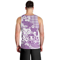 Purple Palaka Hawaiian And Japanese Men Tank Top Maneki Neko And Sakura Bloom