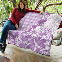 Purple Palaka Hawaiian And Japanese Quilt Maneki Neko And Sakura Bloom