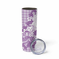 Purple Palaka Hawaiian And Japanese Skinny Tumbler Maneki Neko And Sakura Bloom DT05 - Polynesian Pride