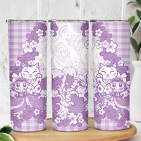 Purple Palaka Hawaiian And Japanese Skinny Tumbler Maneki Neko And Sakura Bloom DT05 - Polynesian Pride