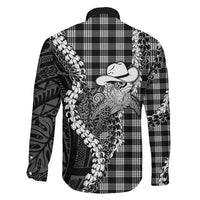 Black Hawaii Palaka Cowboy Turtle Family Matching Off Shoulder Maxi Dress and Hawaiian Shirt Hawaiian Paniolo Puakenikeni Maile Lei DT05 - Polynesian Pride