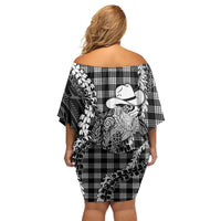 Black Hawaii Palaka Cowboy Turtle Family Matching Off Shoulder Short Dress and Hawaiian Shirt Hawaiian Paniolo Puakenikeni Maile Lei DT05 - Polynesian Pride