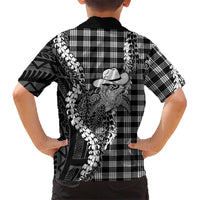 Black Hawaii Palaka Cowboy Turtle Family Matching Summer Maxi Dress and Hawaiian Shirt Hawaiian Paniolo Puakenikeni Maile Lei DT05 - Polynesian Pride