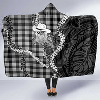 Black Hawaii Palaka Cowboy Turtle Hooded Blanket Hawaiian Paniolo Puakenikeni Maile Lei DT05 One Size Black - Polynesian Pride