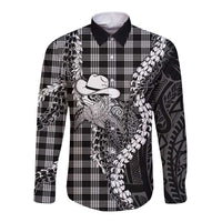 Black Hawaii Palaka Cowboy Turtle Long Sleeve Button Shirt Hawaiian Paniolo Puakenikeni Maile Lei DT05 Unisex Black - Polynesian Pride