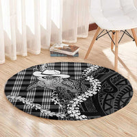 Black Hawaii Palaka Cowboy Turtle Round Carpet Hawaiian Paniolo Puakenikeni Maile Lei