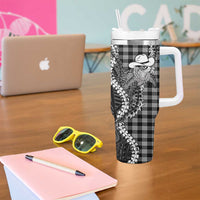 Black Hawaii Palaka Cowboy Turtle Tumbler With Handle Hawaiian Paniolo Puakenikeni Maile Lei DT05 - Polynesian Pride
