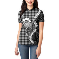 Black Hawaii Palaka Cowboy Turtle Women Polo Shirt Hawaiian Paniolo Puakenikeni Maile Lei DT05 - Polynesian Pride