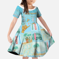 Custom Hawaii Surfing Family Matching Puletasi and Hawaiian Shirt He'e Nalu DT05 Daughter's Dress Blue - Polynesian Pride