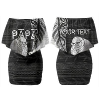 Personalised New Zealand Father's Day Couples Matching Off Shoulder Short Dress and Hawaiian Shirt Papa Kiwi Bird Tribal Pattern DT05 - Polynesian Pride
