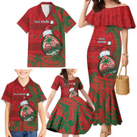 Guam Christmas Family Matching Mermaid Dress and Hawaiian Shirt Chamorro Seal Hat Santa Tribal Waves DT05 - Polynesian Pride