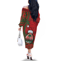 Guam Christmas Family Matching Off The Shoulder Long Sleeve Dress and Hawaiian Shirt Chamorro Seal Hat Santa Tribal Waves DT05 - Polynesian Pride