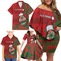 Guam Christmas Family Matching Off Shoulder Short Dress and Hawaiian Shirt Chamorro Seal Hat Santa Tribal Waves DT05 - Polynesian Pride