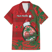 Guam Christmas Family Matching Short Sleeve Bodycon Dress and Hawaiian Shirt Chamorro Seal Hat Santa Tribal Waves DT05 Dad's Shirt - Short Sleeve Red - Polynesian Pride