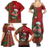 Guam Christmas Family Matching Summer Maxi Dress and Hawaiian Shirt Chamorro Seal Hat Santa Tribal Waves DT05 - Polynesian Pride