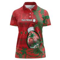 Guam Christmas Women Polo Shirt Chamorro Seal Hat Santa Tribal Waves - Polynesian Pride