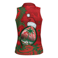 Guam Christmas Women Sleeveless Polo Shirt Chamorro Seal Hat Santa Tribal Waves DT05 - Polynesian Pride