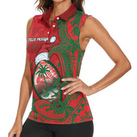 Guam Christmas Women Sleeveless Polo Shirt Chamorro Seal Hat Santa Tribal Waves DT05 - Polynesian Pride