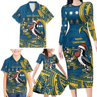 Nauru Christmas Family Matching Long Sleeve Bodycon Dress and Hawaiian Shirt Frigatebird Bird Santa Tribal Waves DT05 - Polynesian Pride