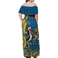 Nauru Christmas Family Matching Off Shoulder Maxi Dress and Hawaiian Shirt Frigatebird Bird Santa Tribal Waves DT05 - Polynesian Pride