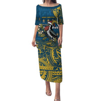 Nauru Christmas Family Matching Puletasi and Hawaiian Shirt Frigatebird Bird Santa Tribal Waves DT05 Mom's Dress Deep Blue - Polynesian Pride