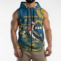 Nauru Christmas Sleeveless Zip Hoodie Frigatebird Bird Santa Tribal Waves DT05 - Polynesian Pride