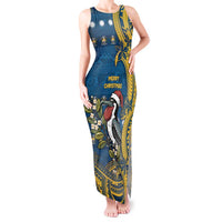 Nauru Christmas Tank Maxi Dress Frigatebird Bird Santa Tribal Waves DT05 Women Deep Blue - Polynesian Pride