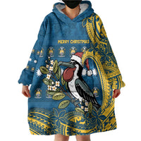 Nauru Christmas Wearable Blanket Hoodie Frigatebird Bird Santa Tribal Waves DT05 - Polynesian Pride