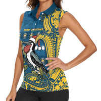 Nauru Christmas Women Sleeveless Polo Shirt Frigatebird Bird Santa Tribal Waves DT05 - Polynesian Pride