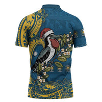 Nauru Christmas Zipper Polo Shirt Frigatebird Bird Santa Tribal Waves DT05 - Polynesian Pride