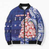 Northern Mariana Islands Christmas Bomber Puffer Jacket Seashell Xmas Tree Tribal Waves DT05 Unisex Navy - Polynesian Pride