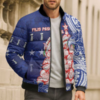 Northern Mariana Islands Christmas Bomber Puffer Jacket Seashell Xmas Tree Tribal Waves DT05 - Polynesian Pride