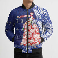 Northern Mariana Islands Christmas Bomber Puffer Jacket Seashell Xmas Tree Tribal Waves DT05 - Polynesian Pride