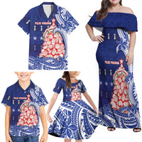 Northern Mariana Islands Christmas Family Matching Off Shoulder Maxi Dress and Hawaiian Shirt Seashell Xmas Tree Tribal Waves DT05 - Polynesian Pride