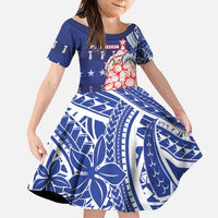 Northern Mariana Islands Christmas Family Matching Summer Maxi Dress and Hawaiian Shirt Seashell Xmas Tree Tribal Waves DT05 Daughter's Dress Navy - Polynesian Pride