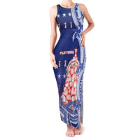 Northern Mariana Islands Christmas Family Matching Tank Maxi Dress and Hawaiian Shirt Seashell Xmas Tree Tribal Waves DT05 Mom's Dress Navy - Polynesian Pride