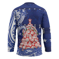 Northern Mariana Islands Christmas Hockey Jersey Seashell Xmas Tree Tribal Waves - Polynesian Pride