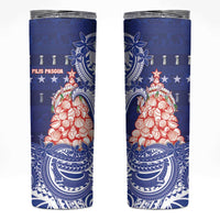Northern Mariana Islands Christmas Skinny Tumbler Seashell Xmas Tree Tribal Waves DT05 Navy - Polynesian Pride
