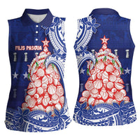 Northern Mariana Islands Christmas Women Sleeveless Polo Shirt Seashell Xmas Tree Tribal Waves DT05 - Polynesian Pride