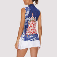 Northern Mariana Islands Christmas Women Sleeveless Polo Shirt Seashell Xmas Tree Tribal Waves DT05 - Polynesian Pride