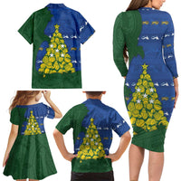 Solomon Islands Christmas Family Matching Long Sleeve Bodycon Dress and Hawaiian Shirt Seashell Xmas Tree Tribal Waves DT05 - Polynesian Pride