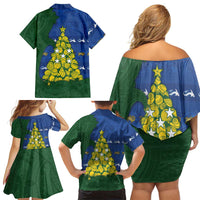 Solomon Islands Christmas Family Matching Off Shoulder Short Dress and Hawaiian Shirt Seashell Xmas Tree Tribal Waves DT05 - Polynesian Pride