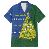 Solomon Islands Christmas Family Matching Summer Maxi Dress and Hawaiian Shirt Seashell Xmas Tree Tribal Waves DT05 Dad's Shirt - Short Sleeve Navy - Polynesian Pride