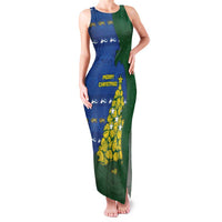 Solomon Islands Christmas Family Matching Tank Maxi Dress and Hawaiian Shirt Seashell Xmas Tree Tribal Waves DT05 Mom's Dress Navy - Polynesian Pride